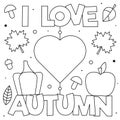 I love Autumn. Coloring page. Black and white vector illustration