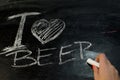 I love beer the inscription chalk on a blackboard Royalty Free Stock Photo