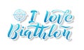 I love Biathlon blue gradient lettering text on white