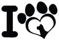 I Love With Black Heart Paw Print With Claws And Dog Head Silhouette Logo Design Royalty Free Stock Photo