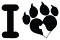 I Love With Black Heart Paw Print With Claws And Dog Head Silhouette Logo Design. Royalty Free Stock Photo