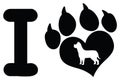 I Love With Black Heart Paw Print With Claws And Dog Silhouette Logo Design