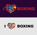 I love boxing. Symbol of the heart of boxing gear: helmet, short