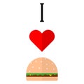 i love burger icon. Vector illustration. Stock image.