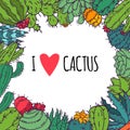 I love cactus and succulents decorative cacti green plants vector illustration. Nature botanical houseplant floral