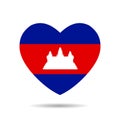 I love Cambodia. Cambodia flag heart vector illustration isolated on white background Royalty Free Stock Photo