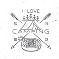 I love camping. Camping quote. Vector illustration Concept for shirt or logo, print, stamp or tee. Vintage line art