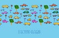 I love cars fun children doodle. Seamless pattern banner design