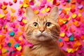 i love cats concept, funny disco bright cat in pink and orange color. Royalty Free Stock Photo