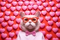 i love cats concept, funny disco bright cat in pink and orange color. Royalty Free Stock Photo