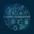 I Love Chemistry vector blue concept linear round illustration Royalty Free Stock Photo