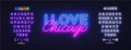 I Love Chicago Neon Sign. American chicago neon for banner design. Typography poster. Editing text neon sign. Vector