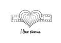 I love cinema - black and white vintage heart on filmstrip. Lined. Contoured.