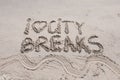 I Love City Breaks message written on sand, vacation concept, color filter applied Royalty Free Stock Photo