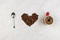 I love coffee with coffee beans in heart shape with cup of coffee Royalty Free Stock Photo