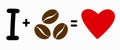 I love coffee. Hand drawn coffee beans and heart. The inscription on the coffee cup. Logo for a coffeeshop. Stock vector flat Royalty Free Stock Photo