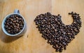 I love coffee. Heart of grains and cup Royalty Free Stock Photo