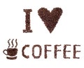 I love coffee sign made of beans