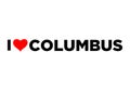 I Love Columbus typography with red heart. Love Columbus lettering