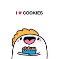 I love cookies hand drawn vector illustration in cartoon comic style man holding cup of desserts