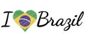 I love country Brazil, text heart Doodle, vector calligraphic text, I love Brazil flag heart patriot