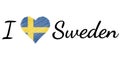 I love country Sweden, heart Doodle, vector calligraphic text, I love Sweden flag heart patriot se swe