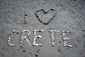 I love Crete written on sandy beach in Crete, Greece Royalty Free Stock Photo