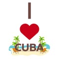 I love Cuba. Travel. Palm, summer, lounge chair. Vector flat illustration.