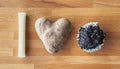 I love cupcakes  or dessert message spelled out using food including a mozzarella string cheese stick and a heart shaped potato on Royalty Free Stock Photo