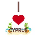 I love Cyprus. Travel. Palm, summer, lounge chair. Vector flat illustration.