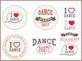 I love dance, dance academy, dance party - elements, sign, stickers, card, templates, emblems, icons