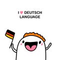 I love deutsch language hand drawn vector illustration in cartoon comic style man holding flag striped