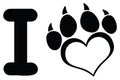 I Love Dog With Black Heart Paw Print With Claws Logo Design
