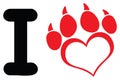 I Love Dog With Red Heart Paw Print With Claws Logo Design Royalty Free Stock Photo