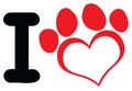 I Love Dog With Red Heart Paw Print Logo Design Royalty Free Stock Photo