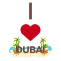 I love Dubai. Travel. Palm, summer, lounge chair. Vector flat illustration.