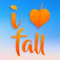 I love fall. Golden autumn leaf heart shape romantic fall season Royalty Free Stock Photo