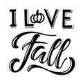 I love Fall text with pumpkin element. Hand written lettering on white. Vector illustration. Fall, autumn, Thanksgiving, Halloween Royalty Free Stock Photo