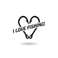 I love fishing. Heart logo with shadow