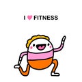 I love fitness hand drawn vector illustration in cartoon comic style man cheeful doing exercises