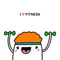 I love fitness hand drawn vector illustration in cartoon comic style man training