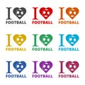 I Love Football with soccer ball icon, color set Royalty Free Stock Photo
