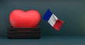 I love France, Flag France with heart, copy space, 3D work and 3D image