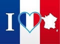 I love France, flag, heart and map, illustration Royalty Free Stock Photo