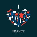 I love France. Traditional French national set of icons in form Royalty Free Stock Photo