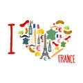 I love France. Traditional French national set of icons in form Royalty Free Stock Photo