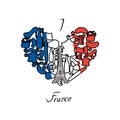 I love France. Traditional French national set of icons in form Royalty Free Stock Photo