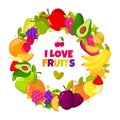 I love fruits. Vector organic fruits frame isolated. Banner with natural fresh food illustration Royalty Free Stock Photo