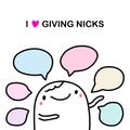 I love giving nicks hand drawn vector illustration in cartoon comic style man saying pastel speech bubbles Royalty Free Stock Photo