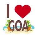I love Goa, India. Travel. Palm, summer, lounge chair. Vector flat illustration.